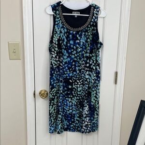 JM Collection Blue and Green Patterned Mini Dress